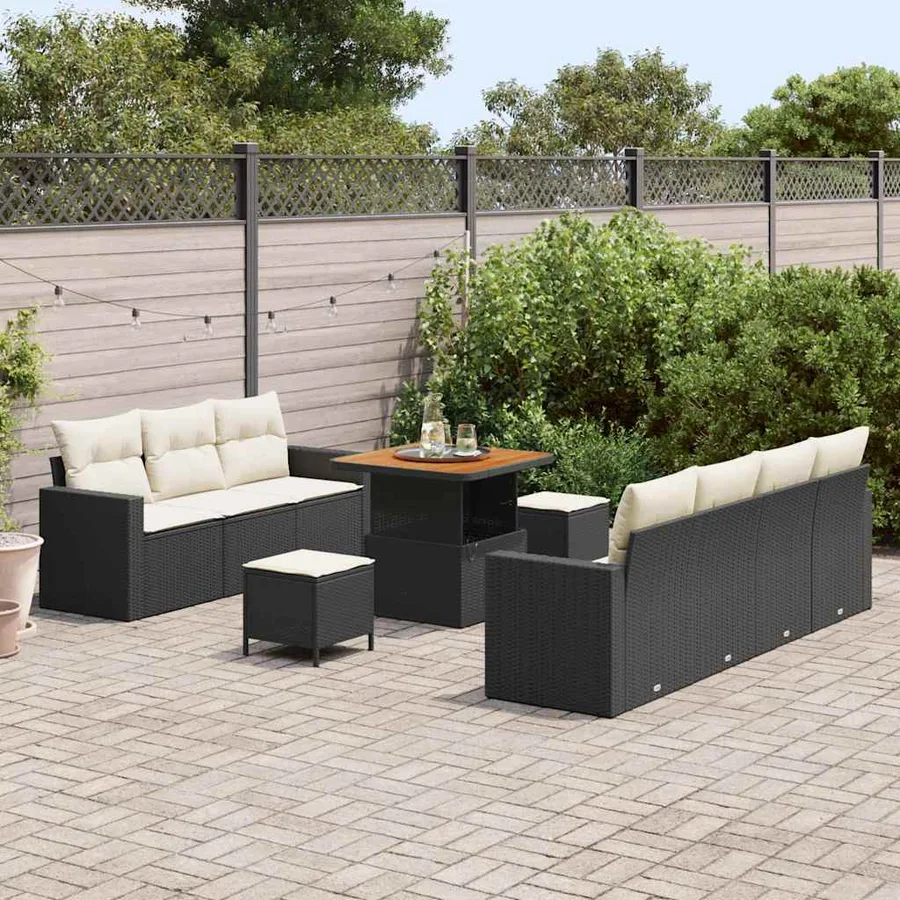 Ensemble de canapé de jardin avec coussin 10 pcs Noir polyrotin - 3