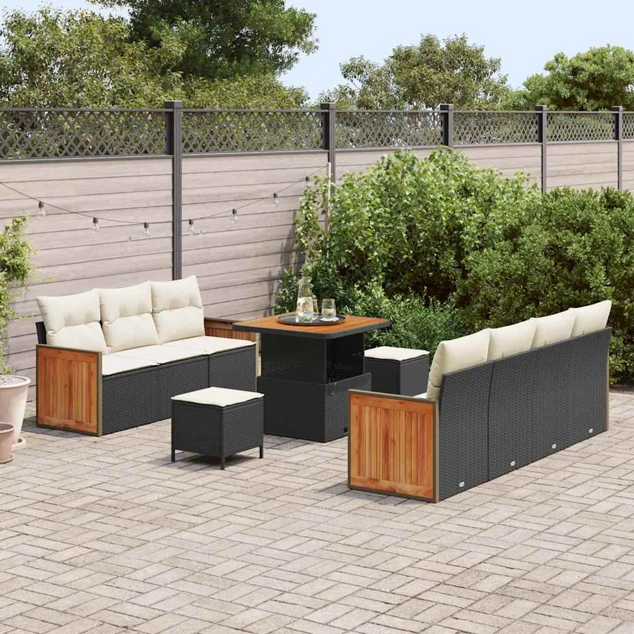 Ensemble de canapé de jardin 13 pcs Noir et Crème polyrotin - 3