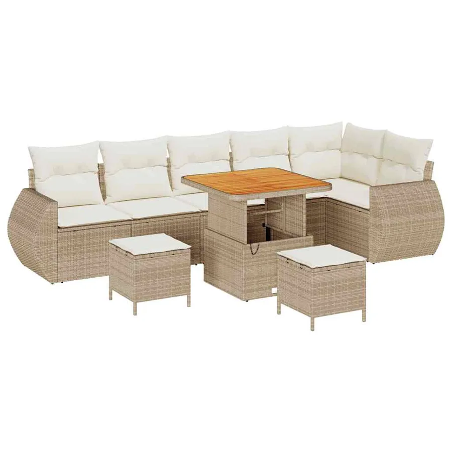 Ensemble de canapé de jardin 9 pcs Beige polyrotin - 2