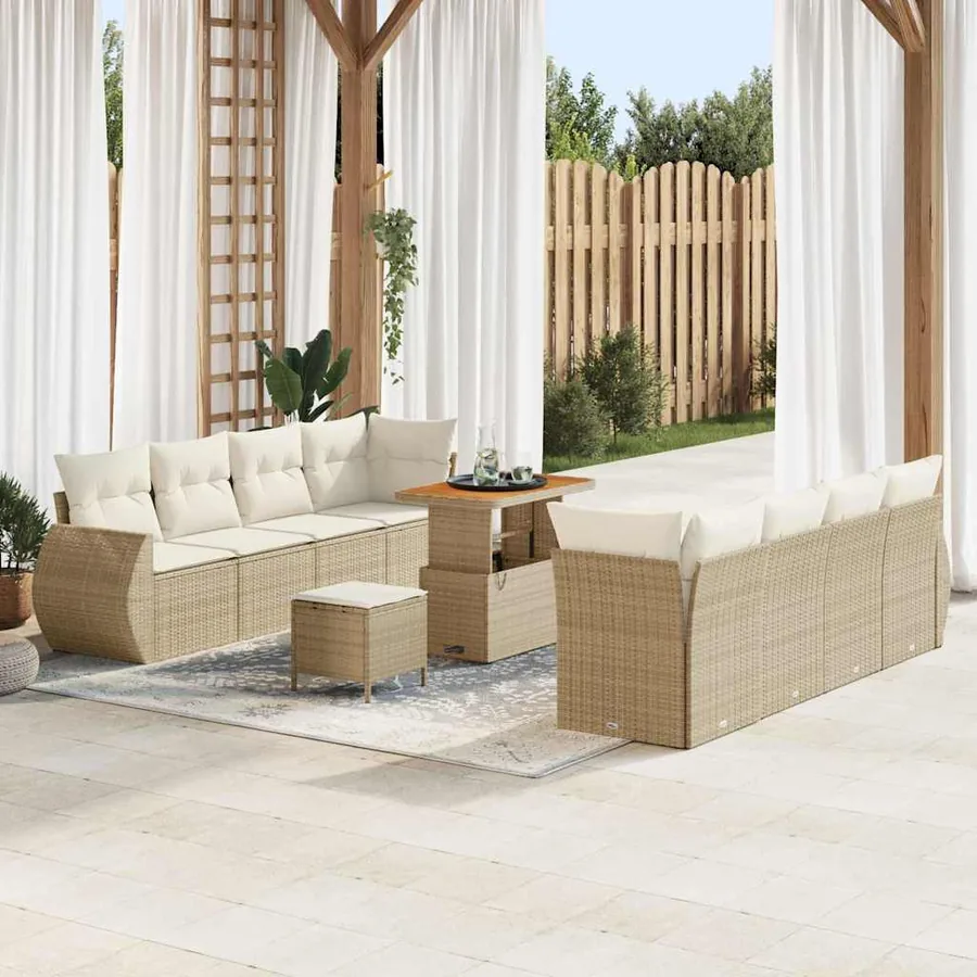 Ensemble de canapé de jardin 11 pcs Beige polyrotin
