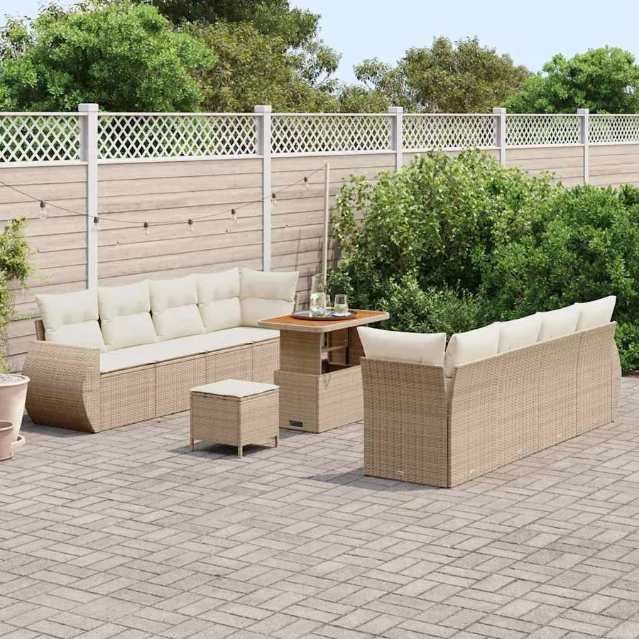 Ensemble de canapé de jardin 11 pcs Beige polyrotin - 3
