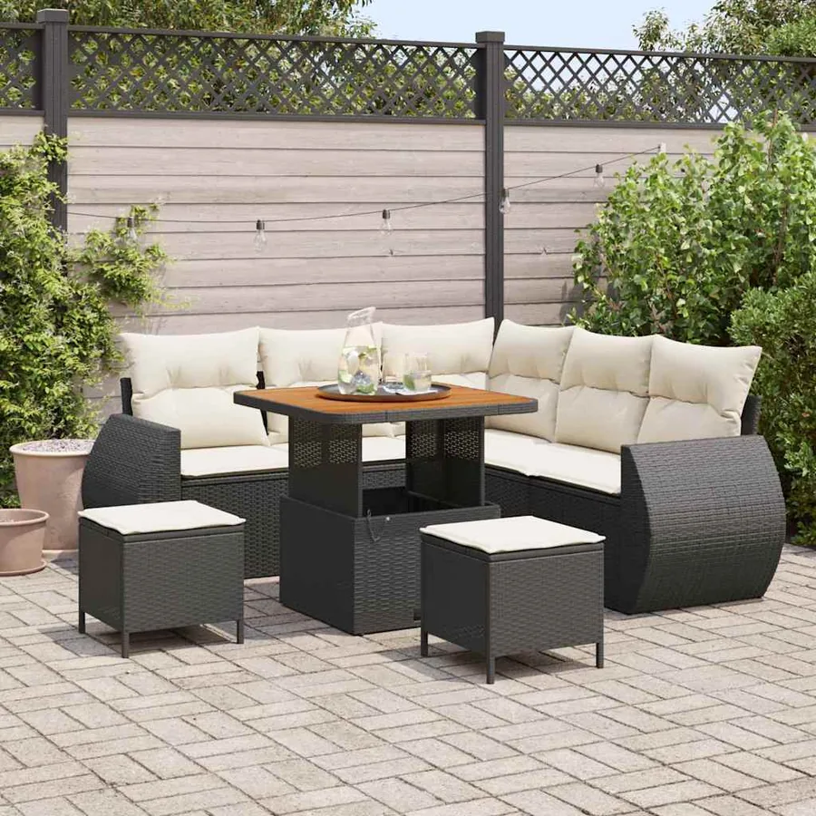 Ensemble de canapé de jardin 8 pcs Noir polyrotin