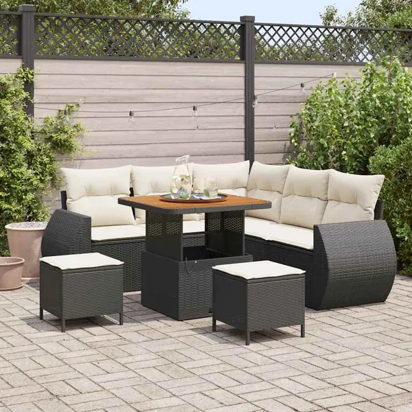 Ensemble de canapé de jardin 8 pcs Noir polyrotin