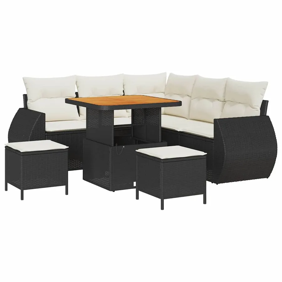 Ensemble de canapé de jardin 8 pcs Noir polyrotin - 2