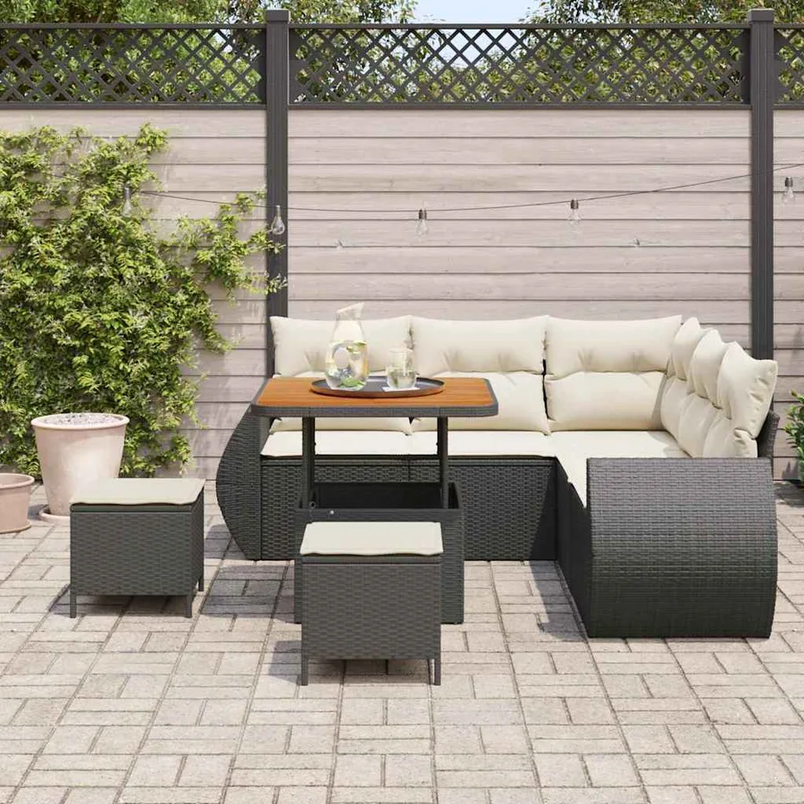 Ensemble de canapé de jardin 8 pcs Noir polyrotin - 3