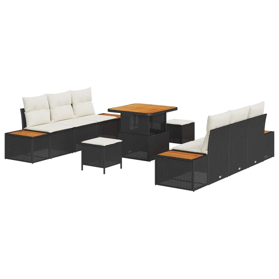 Ensemble de canapé de jardin avec coussin 9 pcs Noir et Crème - 2