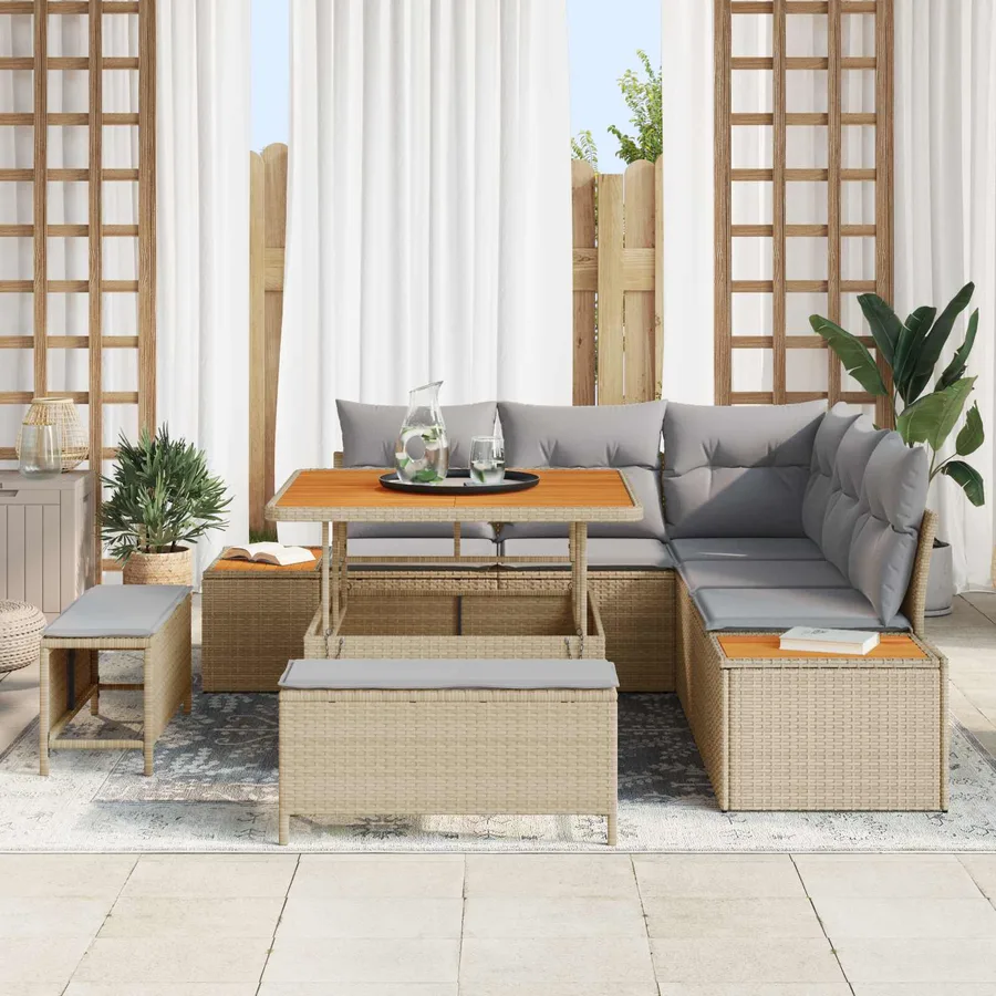 Ensemble de canapé de jardin 8 pcs Beige et Gris clair - 3