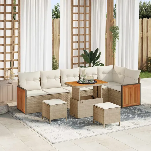 Ensemble de canapé de jardin avec coussin 9 pcs Beige et crème