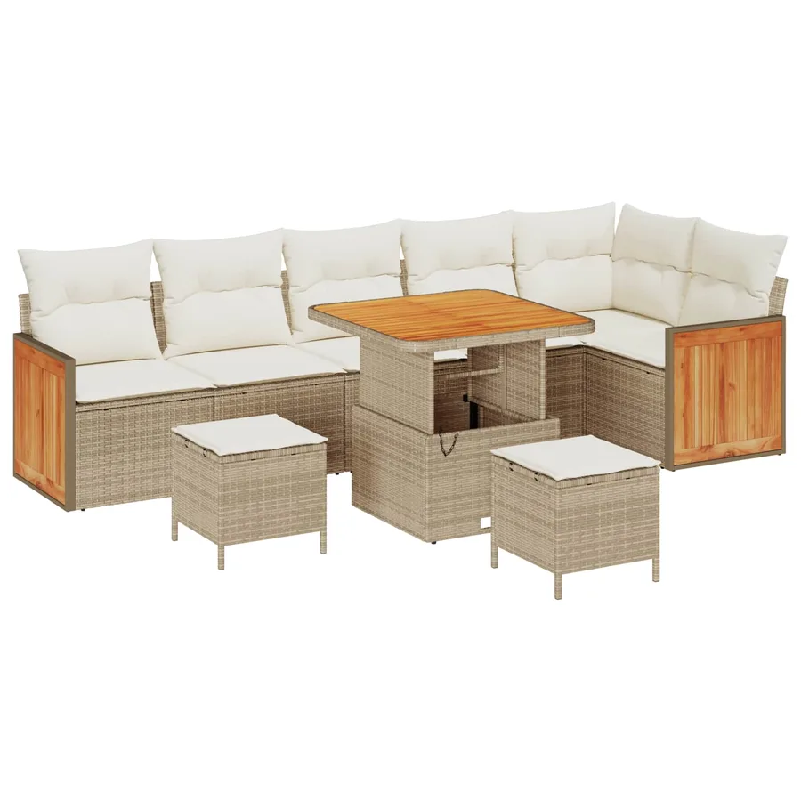 Ensemble de canapé de jardin avec coussin 9 pcs Beige et crème - 2
