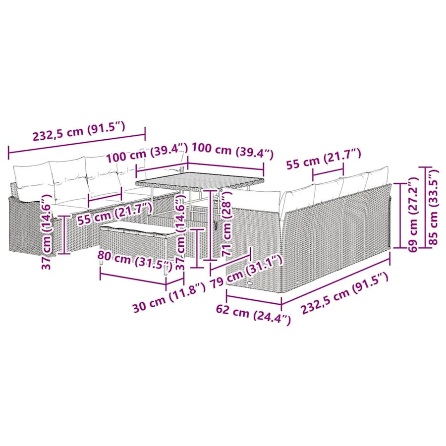 Ensemble de canapé de jardin 11 pcs Beige polyrotin - 14