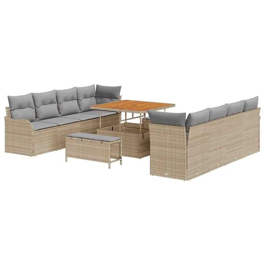 Ensemble de canapé de jardin 11 pcs Beige polyrotin - 2