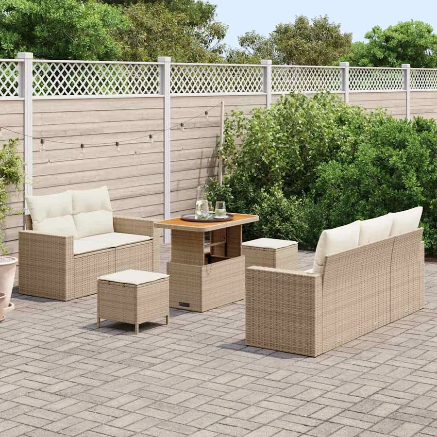 Ensemble de canapé de jardin 8 pcs Beige et crème polyrotin - 3