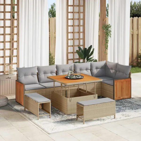 Ensemble de canapé de jardin 9 pcs Beige et Gris clair