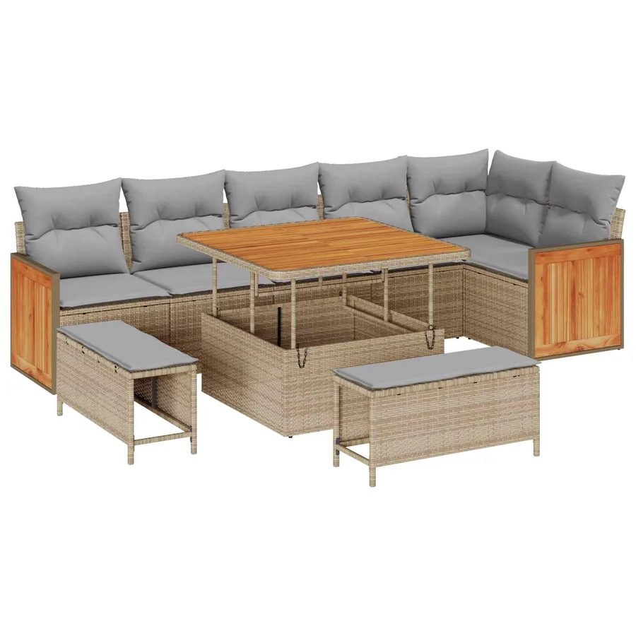 Ensemble de canapé de jardin 9 pcs Beige et Gris clair - 2