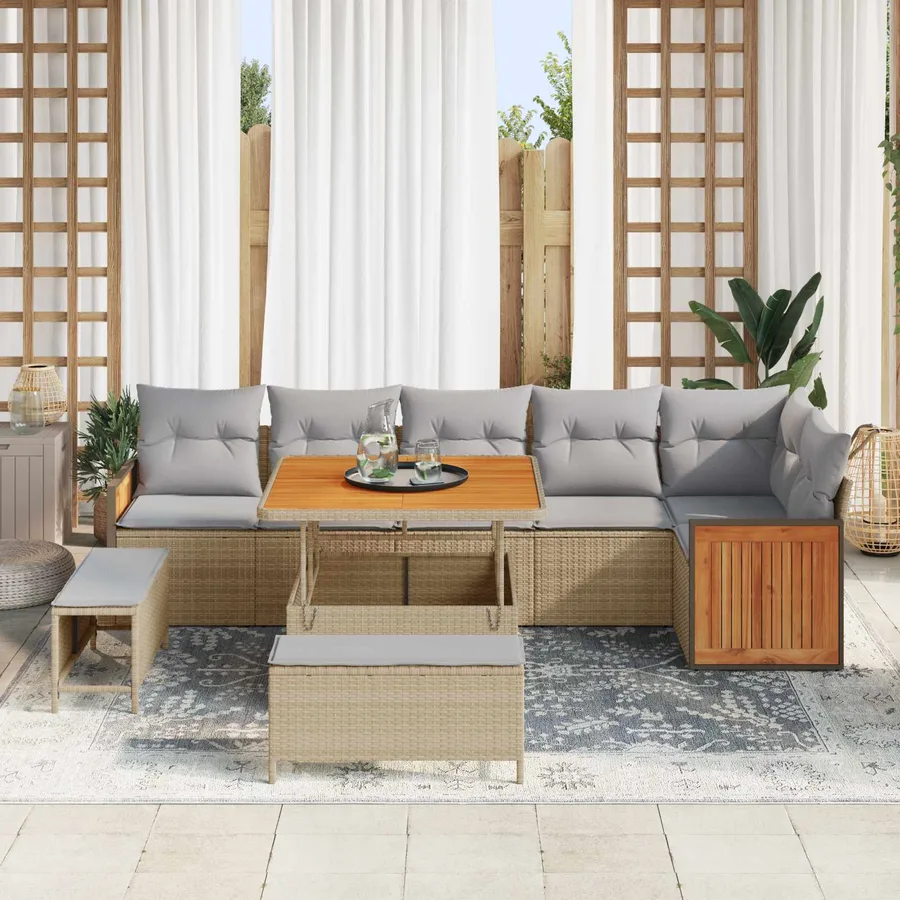 Ensemble de canapé de jardin 9 pcs Beige et Gris clair - 3