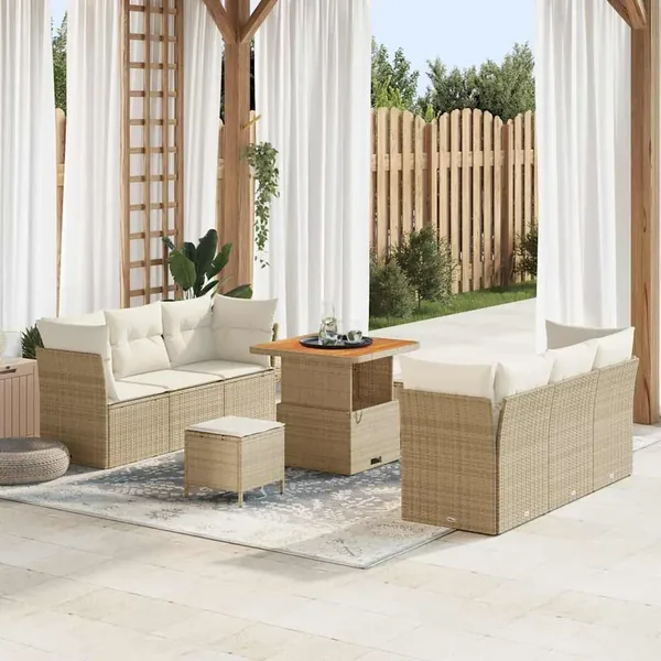 Ensemble de canapé de jardin 9 pcs Beige et crème polyrotin