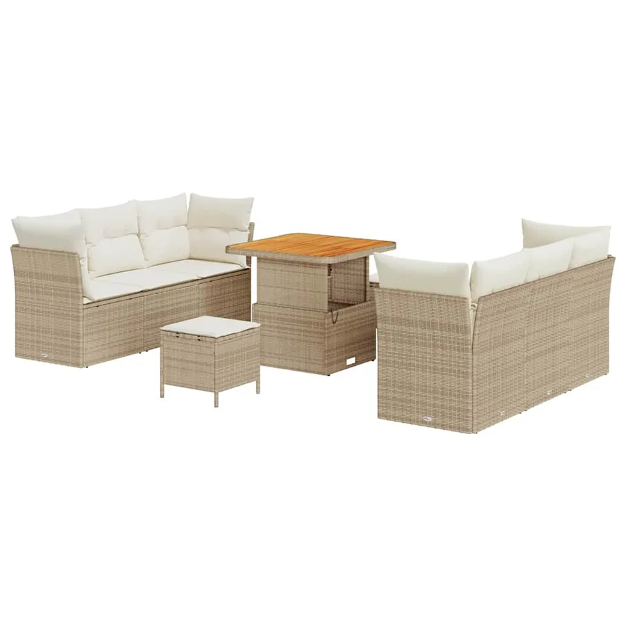 Ensemble de canapé de jardin 9 pcs Beige et crème polyrotin - 2