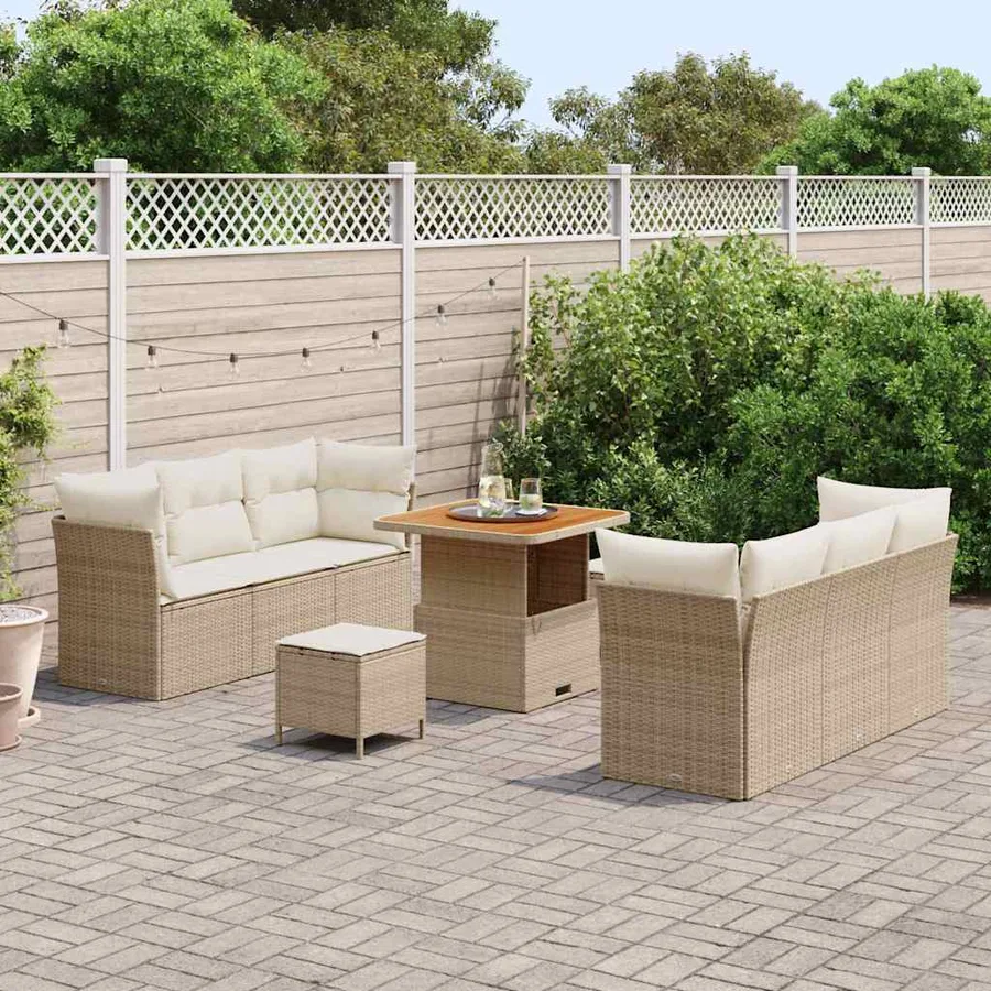 Ensemble de canapé de jardin 9 pcs Beige et crème polyrotin - 3