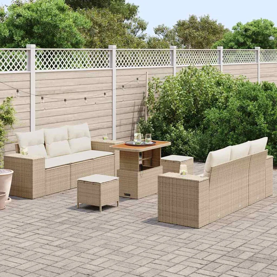 Ensemble de canapé de jardin 9 pcs Beige et crème Poly Rattan - 3