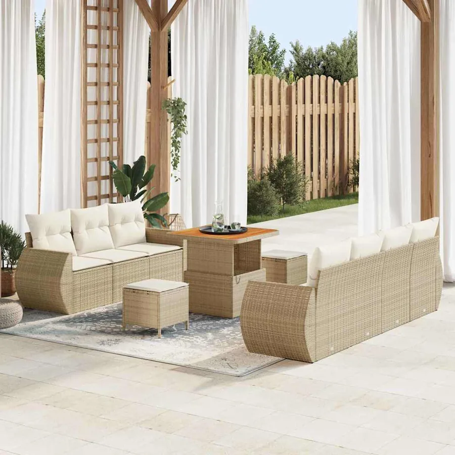 Ensemble de canapé de jardin 10 pcs Beige et crème polyrotin