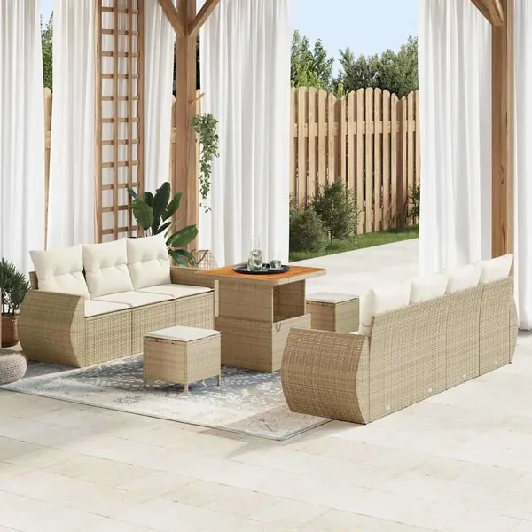Ensemble de canapé de jardin 10 pcs Beige et crème polyrotin