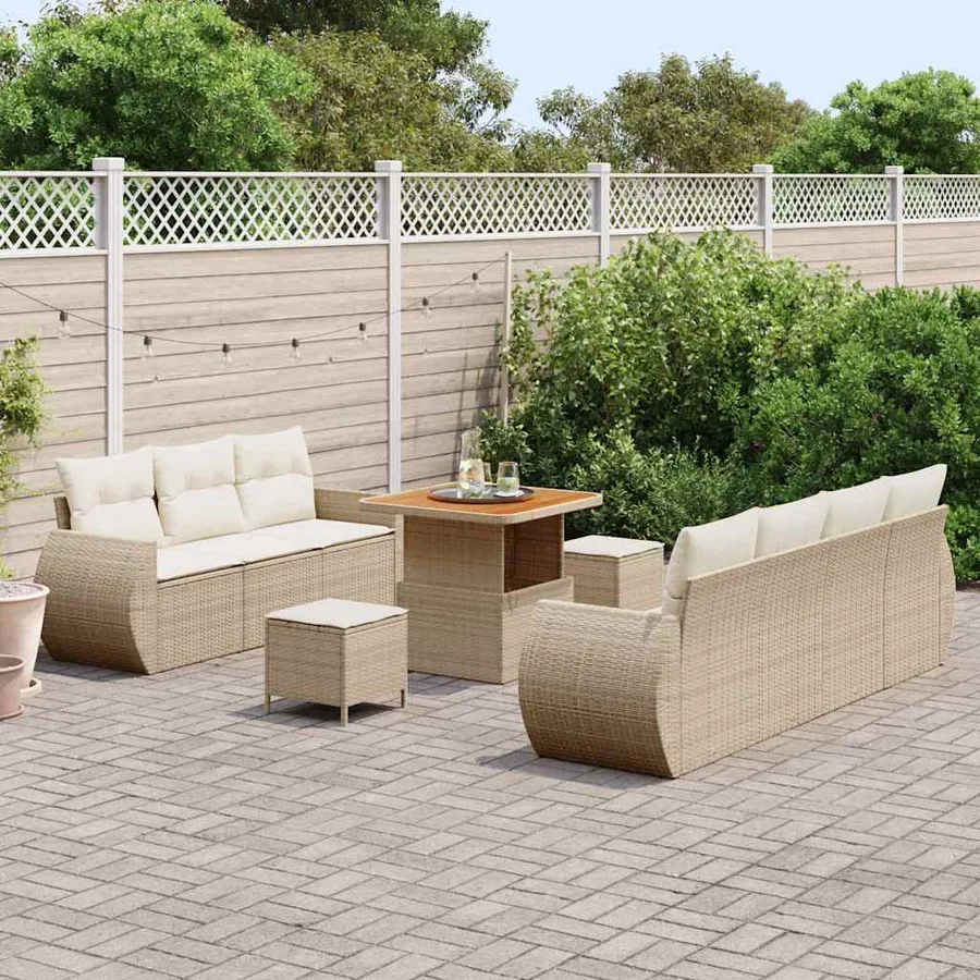 Ensemble de canapé de jardin 10 pcs Beige et crème polyrotin - 3