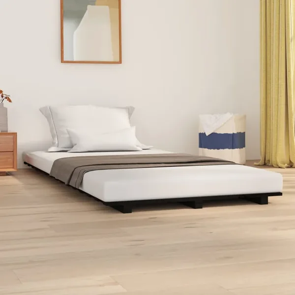 Cadre de lit sans matelas noir 75x190 cm bois de pin massif