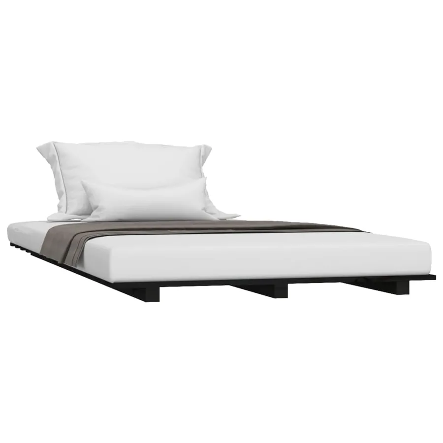 Cadre de lit sans matelas noir 75x190 cm bois de pin massif - 3