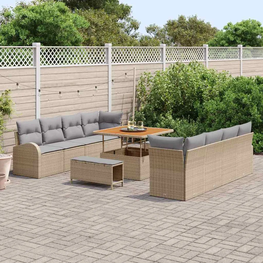 Ensemble de canapé de jardin 11 pcs Beige polyrotin - 3