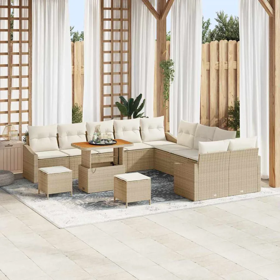 Ensemble de canapé de jardin 13 pcs Beige polyrotin