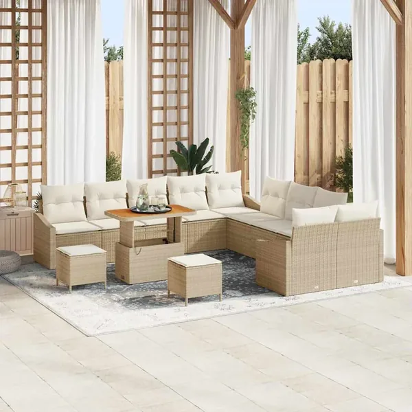 Ensemble de canapé de jardin 13 pcs Beige polyrotin