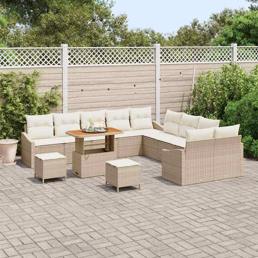 Ensemble de canapé de jardin 13 pcs Beige polyrotin - 3