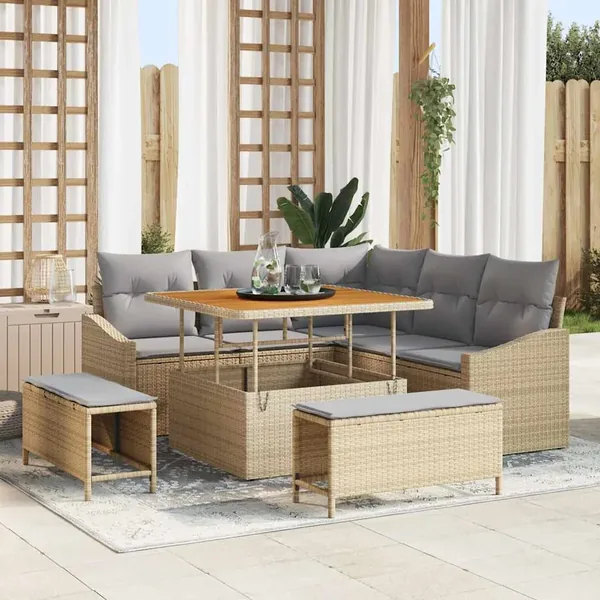 Ensemble de canapé de jardin 8 pcs Beige Poly rotin