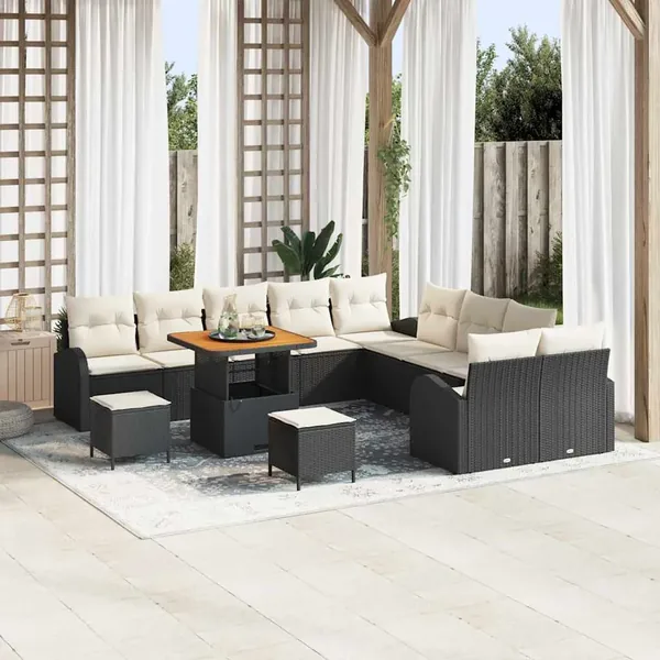 Ensemble de canapé de jardin avec coussin 13 pcs Noir polyrotin