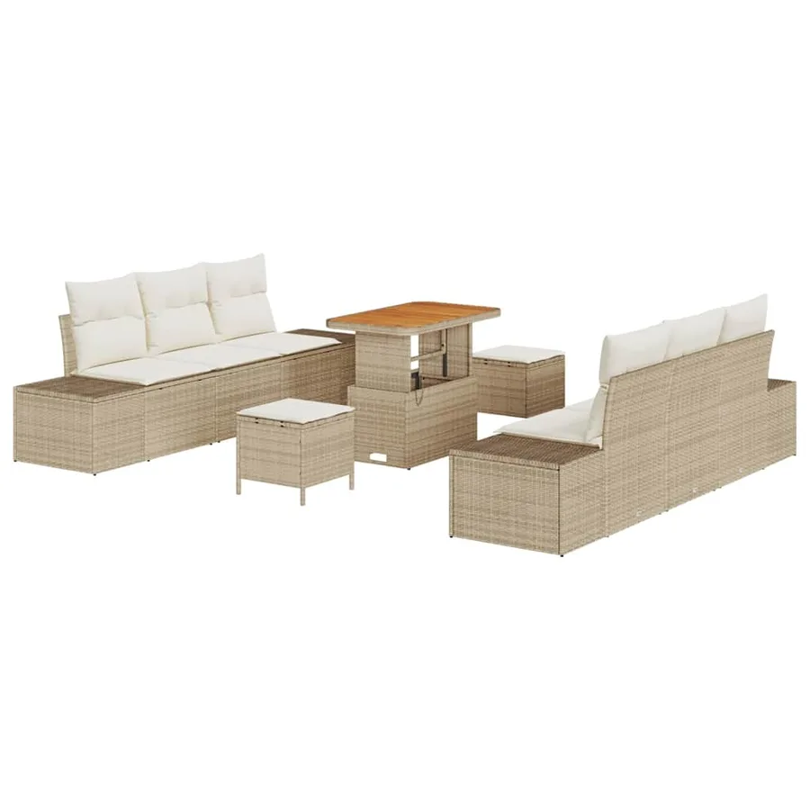 Ensemble de canapé de jardin 9 pcs Beige Poly rotin - 2