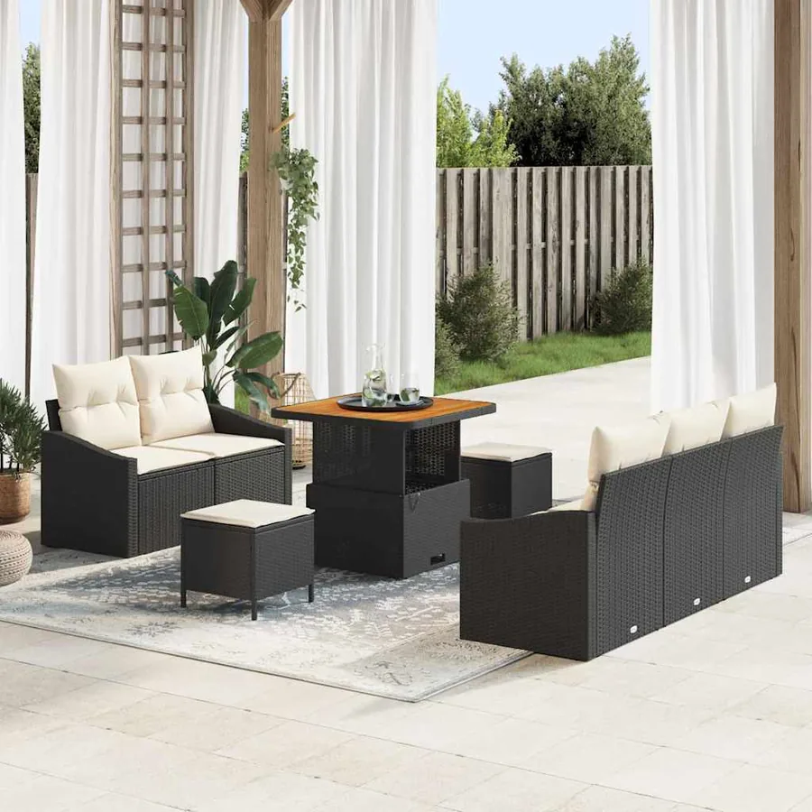 Ensemble de canapé de jardin avec coussin 8 pcs Noir polyrotin