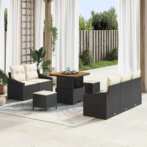 Ensemble de canapé de jardin avec coussin 8 pcs Noir polyrotin