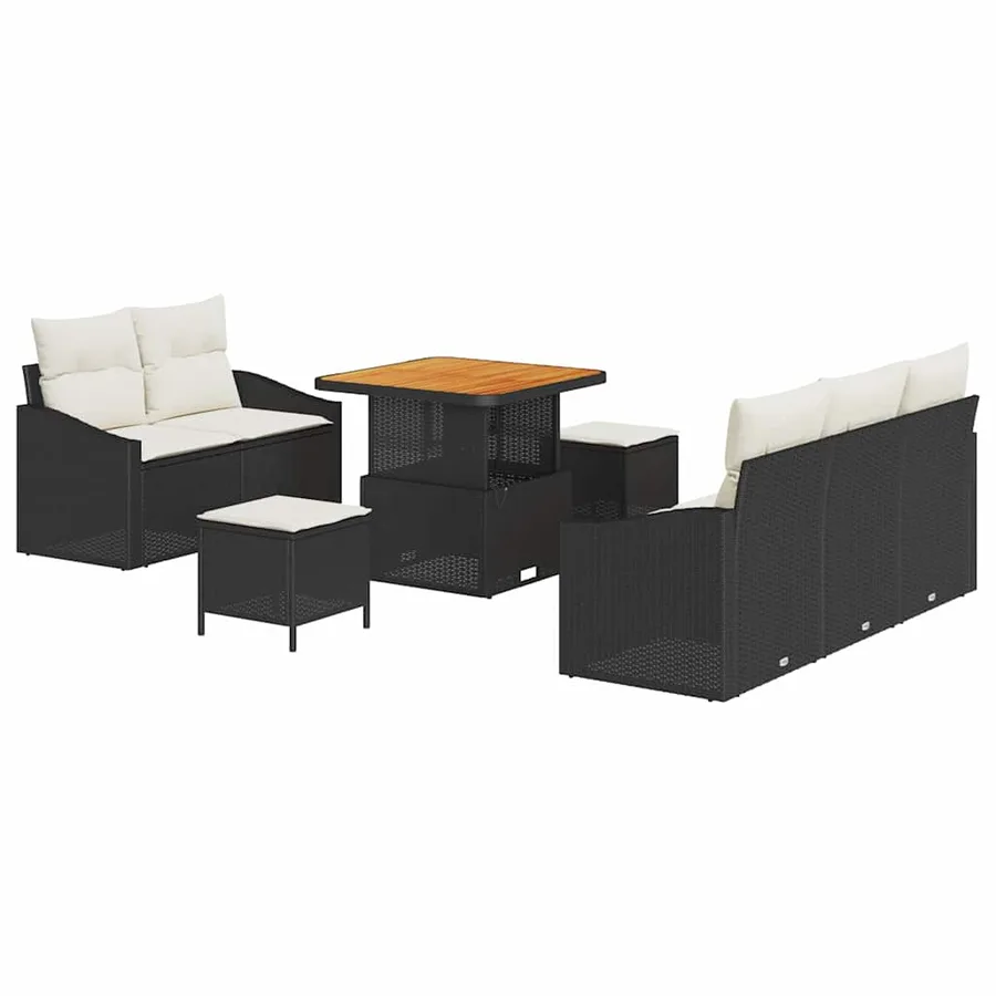 Ensemble de canapé de jardin avec coussin 8 pcs Noir polyrotin - 2