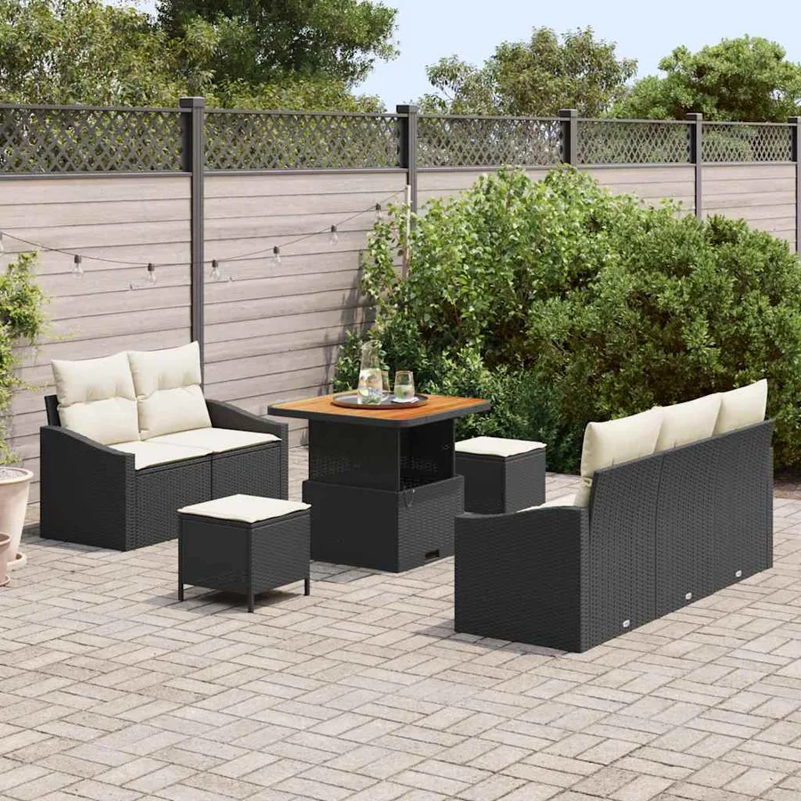 Ensemble de canapé de jardin avec coussin 8 pcs Noir polyrotin - 3