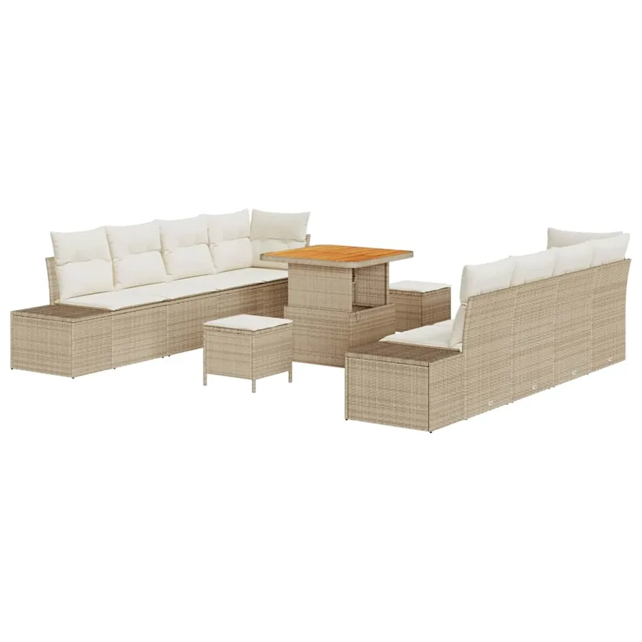 Ensemble de canapé de jardin 11 pcs Beige polyrotin - 2
