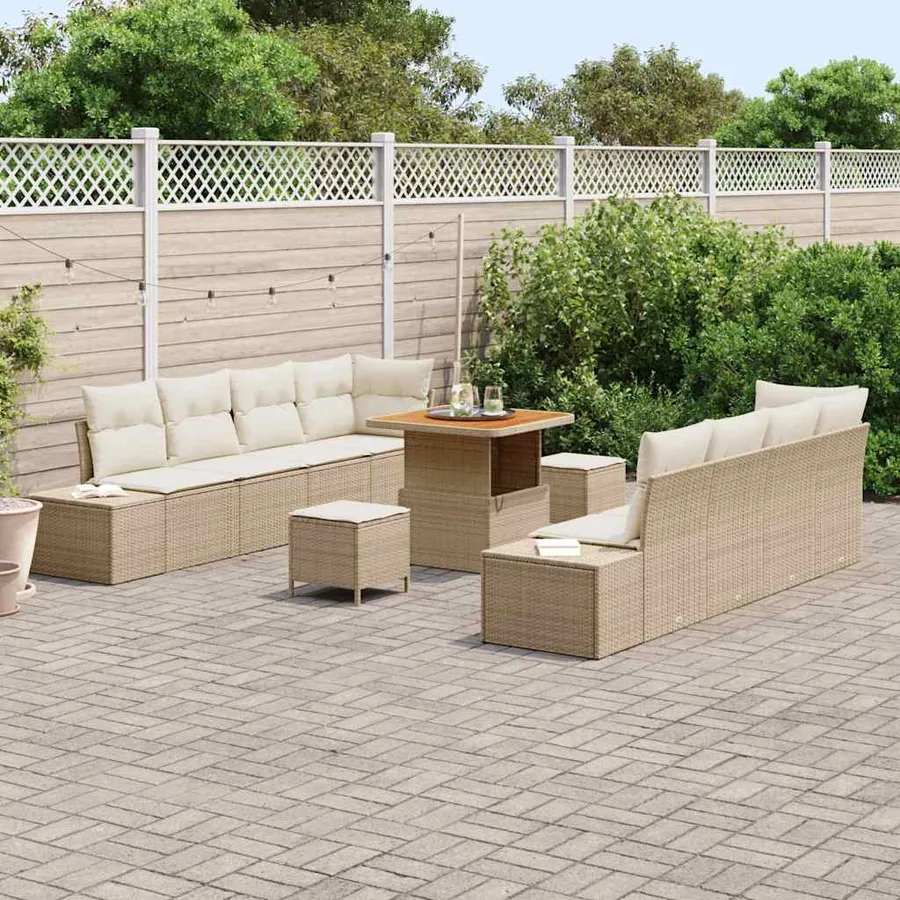 Ensemble de canapé de jardin 11 pcs Beige polyrotin - 3