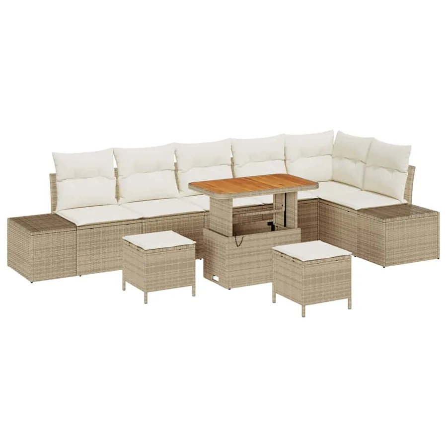 Ensemble de canapé de jardin 9 pcs Beige Poly rotin - 2