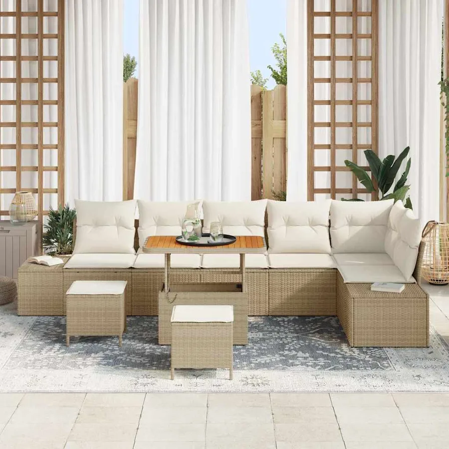 Ensemble de canapé de jardin 9 pcs Beige Poly rotin - 3