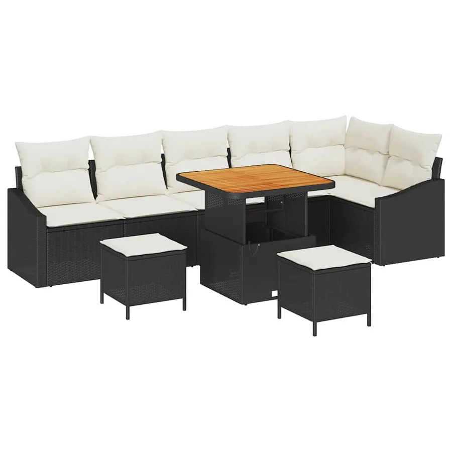 Ensemble de canapé de jardin avec coussin 9 pcs Noir polyrotin - 2