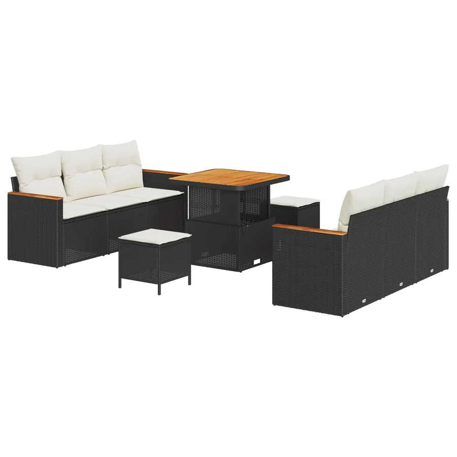 Ensemble de canapé de jardin 9 pcs Noir polyrotin - 2