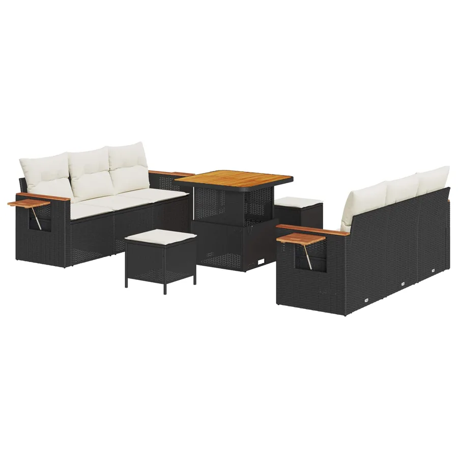 Ensemble de canapé de jardin 9 pcs Noir polyrotin - 2