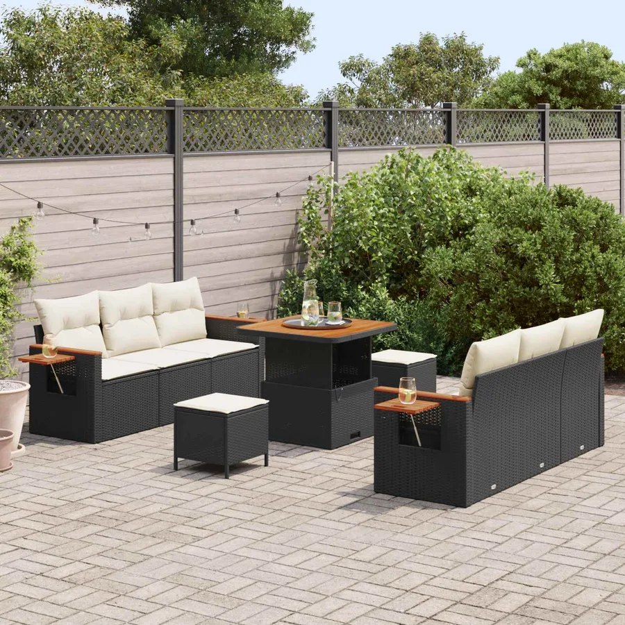 Ensemble de canapé de jardin 9 pcs Noir polyrotin - 3