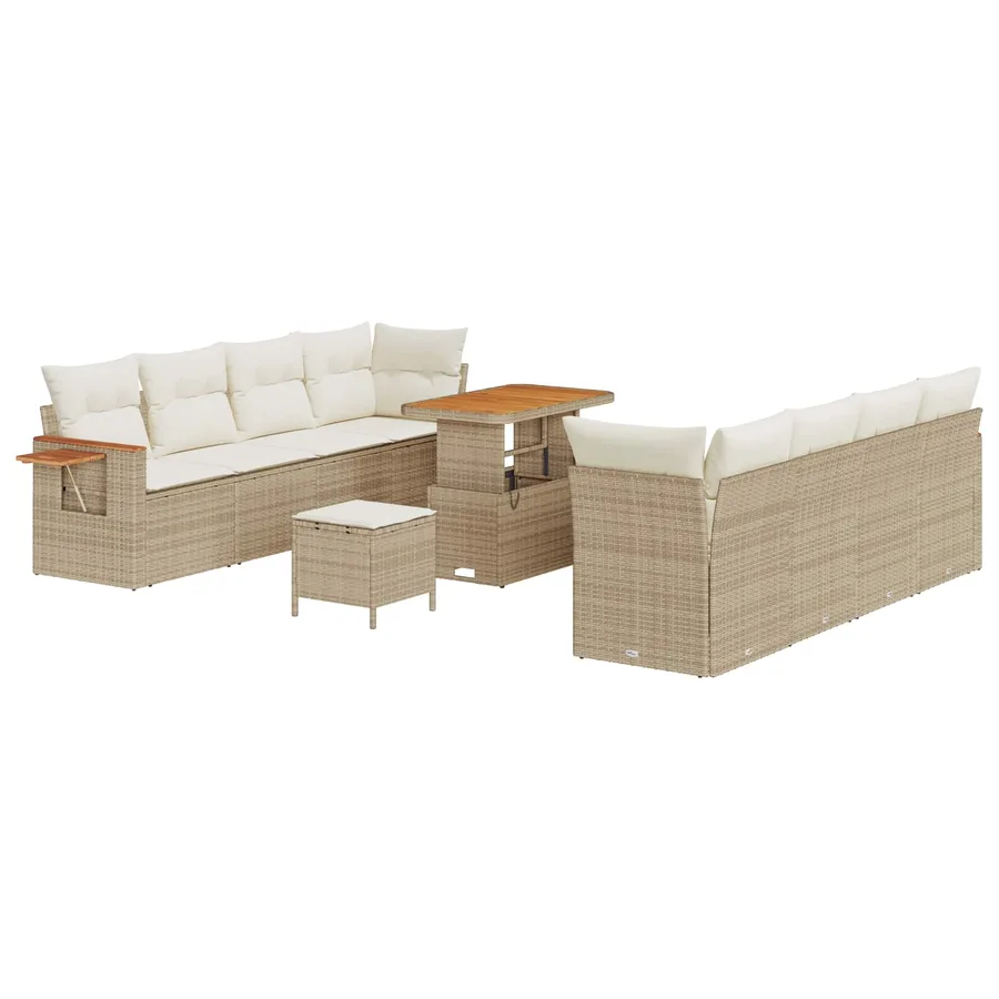 Ensemble de canapé de jardin 11 pcs Beige polyrotin - 2