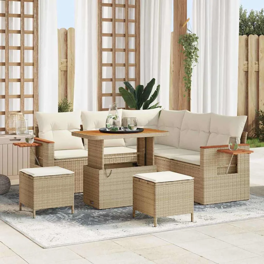 Ensemble de canapé de jardin 9 pcs Beige et crème polyrotin