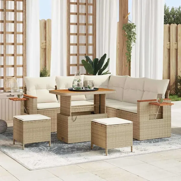 Ensemble de canapé de jardin 9 pcs Beige et crème polyrotin
